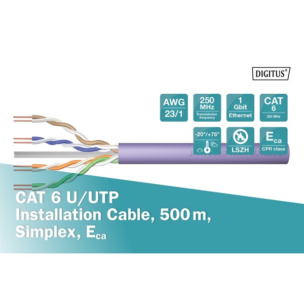 DIGITUS CAT6 Utp 23AWG Gri 500m Makara Saf Bakır Kablo 0.50mm DK-1613-VH-5-GR