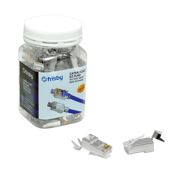 FRISBY CAT6A/CAT7 EZ FNW-RJ4534N RJ45 70li paket Metal Konnektör (Yeni nesil)