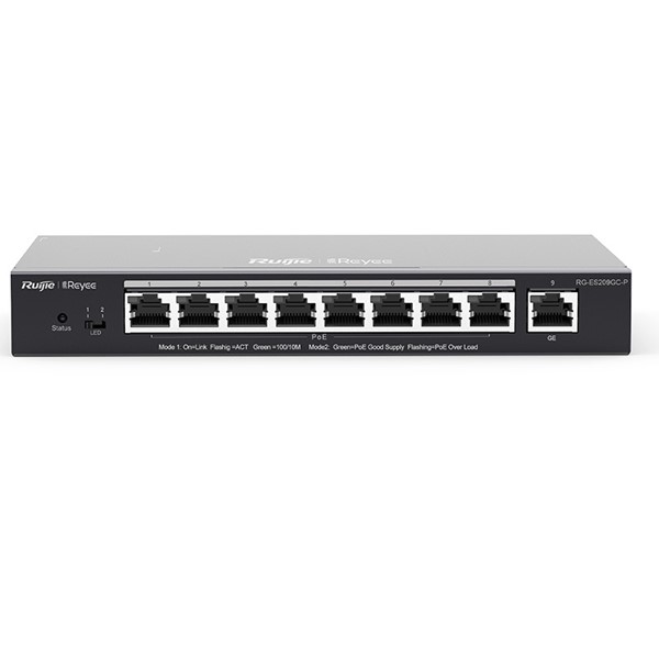 RUIJIE 8port 120w FULL PoE REYEE RG-ES209GC-P GIGABIT Yönetilebilir Switch Masaüstü