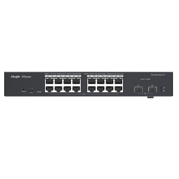 RUIJIE 16port 240w FULL PoE REYEE RG-ES218GC-P GIGABIT 2X SFP Yönetilebilir Switch RackMount