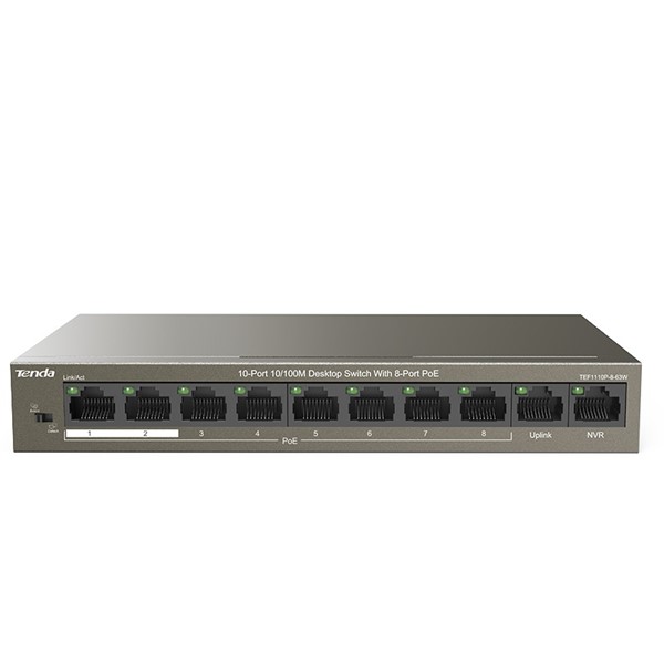 TENDA 8port 63w FULL PoE TEF1110P-8-63W 10/100 Yönetilemez Switch