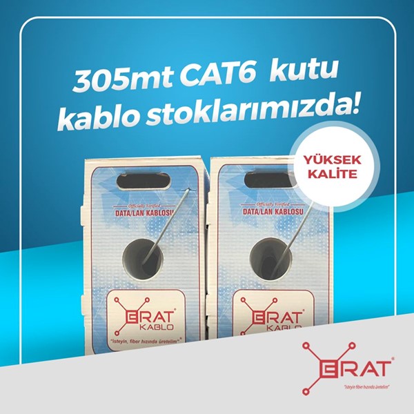 ERAT 305metre CAT6 Edc-250C6ulhg-305 U/Utp Cat6 Ls0h - Helojen Free Grı 250Mhz 23Awg %100 Bakır