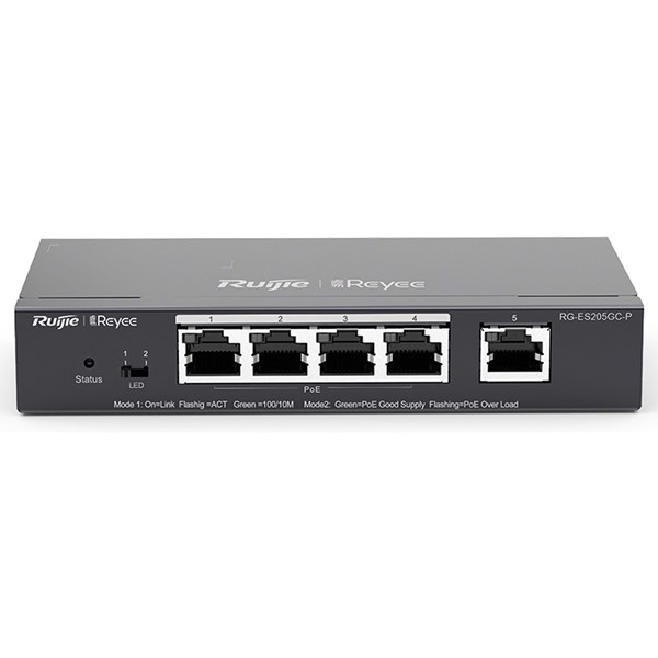 RUIJIE 5port 54w FULL PoE REYEE RG-ES205GC-P GIGABIT Yönetilemez Switch Masaüstü