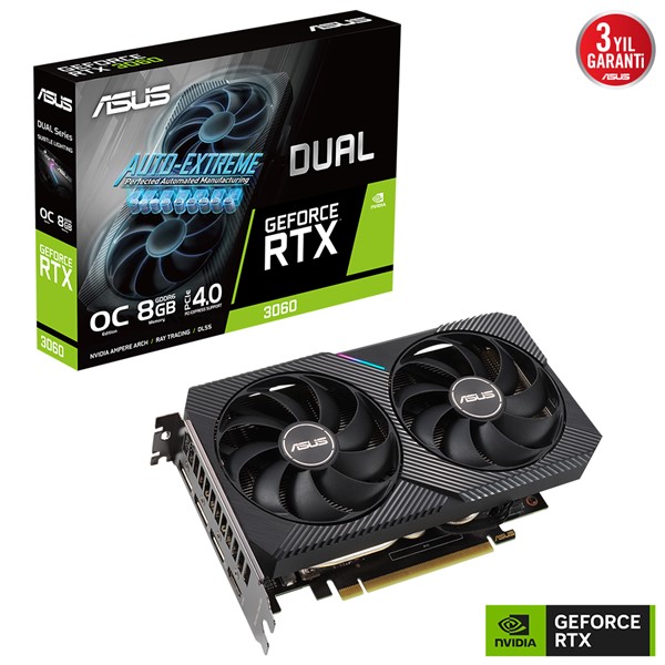 ASUS RTX3060 8GB DUAL RTX3060-O8G GDDR6 192bit HDMI DP PCIe 16X v4.0