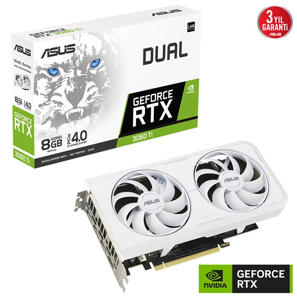 ASUS RTX3060TI 8GB DUAL RTX3060TI-O8GD6X WHITE GDDR6X 256 Bit HDMI DP PCIe 16X v4.0