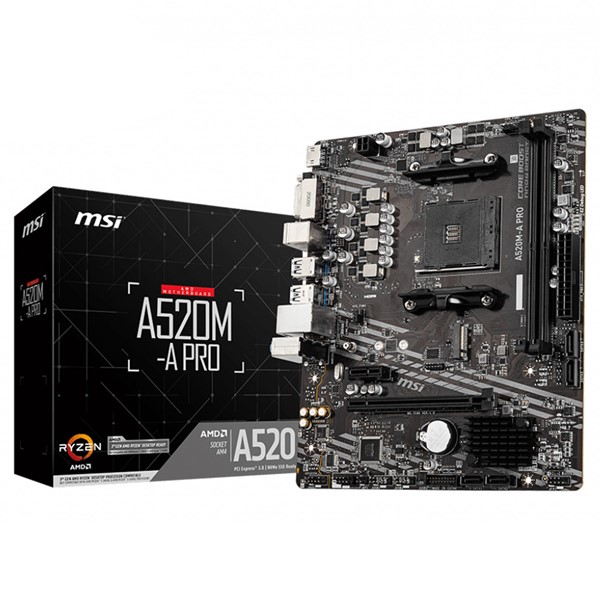 MSI A520M-A PRO DDR4 M2 PCIe NVME HDMI DVI PCIe 16X v3.0 AM4 mATX