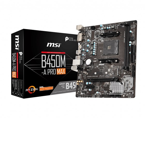 MSI B450M-A PRO MAX DDR4 M2 PCIe NVME HDMI DVI PCIe 16X v3.0 AM4 mATX