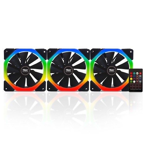 PowerBoost 12cm Halo-Dual Rings 7 Siyah 18x LED RGB 3lü Kasa Fanı Kiti 6pin Hız Kontrollü