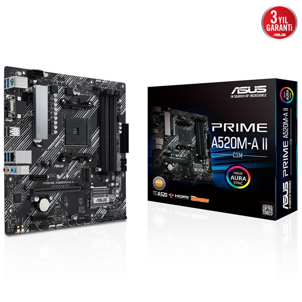 ASUS PRIME A520M-A II/CSM DDR4 HDMI DP PCIe 16X v4.0 AM4 mATX Kurumsal Anakart