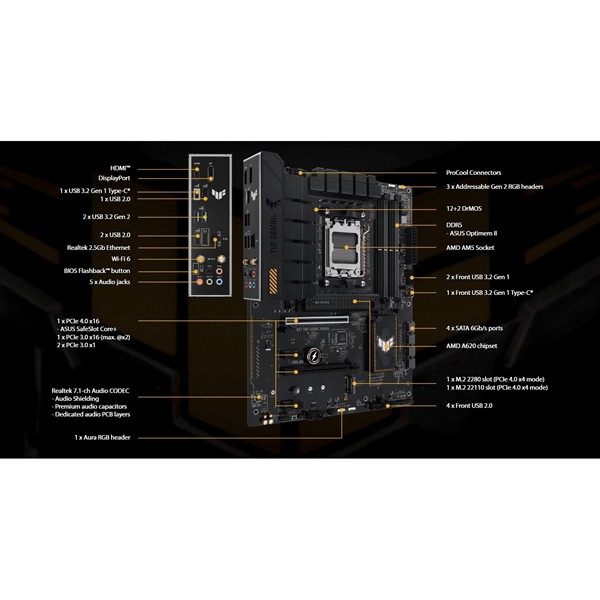 ASUS TUF GAMING A620-PRO WIFI-6 DDR5 HDMI-DP PCIE 4.0 AM5 ATX