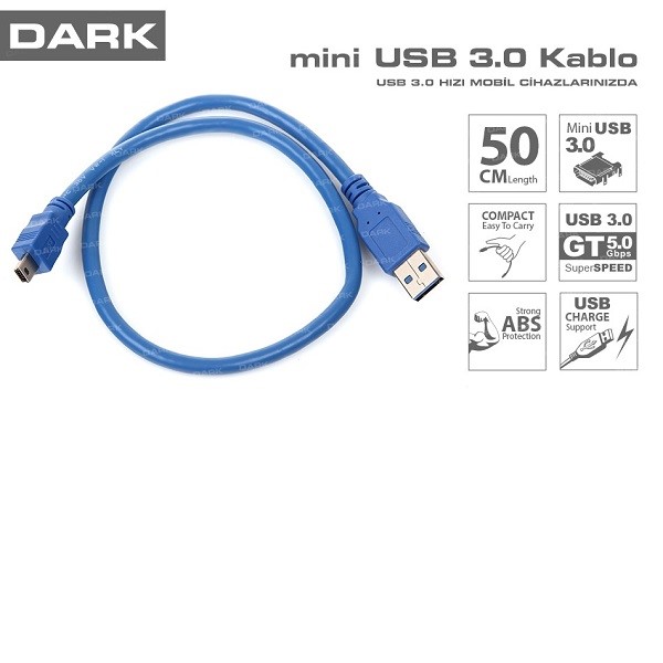 DARK 0.50metre DK-CB-USB3MINI USB Harddisk Kablo