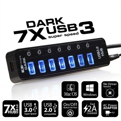 DARK DK-AC-USB371 7port USB 3.0 Siyah USB Çoklayıcı Hub Anahtarlı