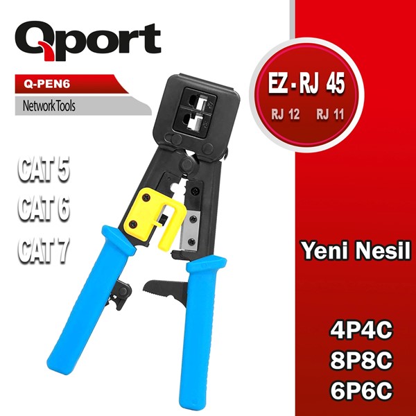 QPORT Q-PEN& 8P8C/RJ-45, 6P4C/RJ11 Kablo Sıkma Pensesi Yeni Nesil