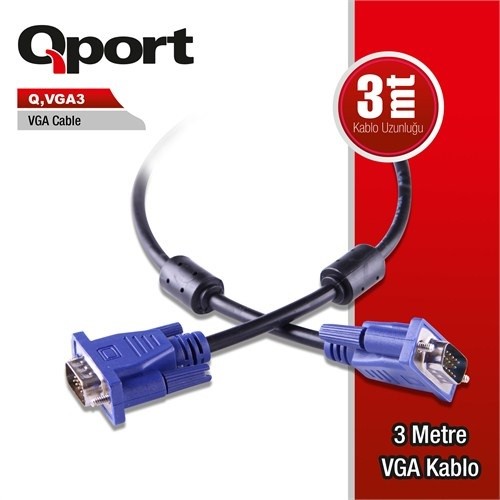 QPORT Q-VGA3 3metre VGA Görüntü Kablosu