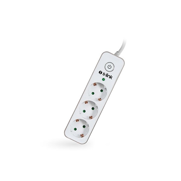 S-link Swapp SPGIP03 1.5m 750 Joule Gümüş/Beyaz 3Lü Akım Kor. Priz Çoklayıcı