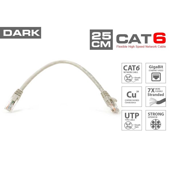 Dark Dk-Cb-Nt6u25g 25Cm Utp Cat6 Patch Kablo Grı Awg24/7