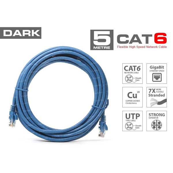 Dark Dk-Cb-Nt6u500bu 5Mt Utp Cat6 Patch Kablo Mavi Awg24/7