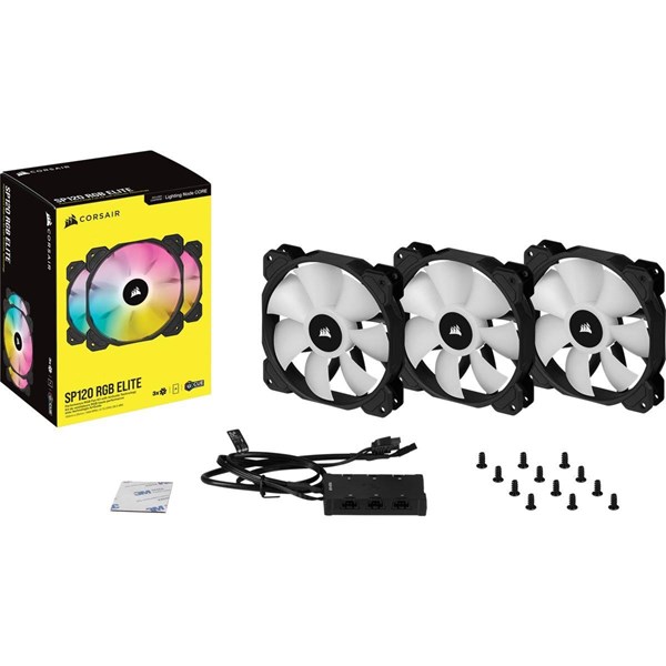 CORSAIR CO-9050109-Ww iCUE SP120 RGB Elite Siyah 120mm Kasa Fanı+Konrol Ünitesi 3-lü paket 