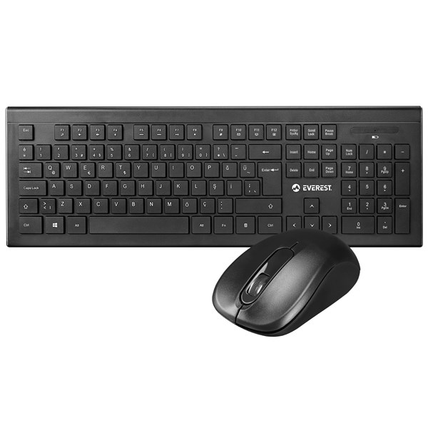 Everest KM-9675 Siyah/Gümüş Kablosuz İnce Tasarım Multimedia Klavye + Mouse Set