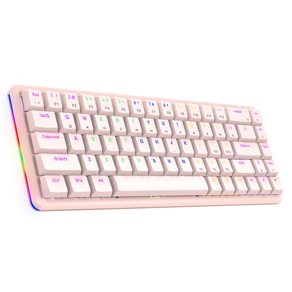 Rampage REBEL Pembe Low Profile RED SWITCH Mekanik Gaming Oyuncu Klavye US Layout Rainbow