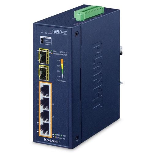 PLANET 4port PL-IGS-624HPT GIGABIT 2-SFP 2.5GBE 120W FULL POE ENDÜSTRİYEL SWITCH