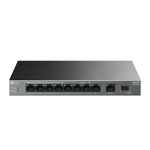 TP-LINK 10port LS1210GP GIGABIT 61W 8port PoE Yönetilemez Switch