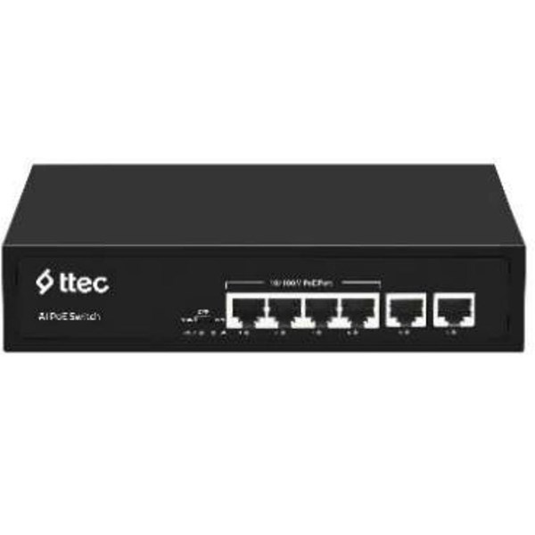 TTEC 4port 65w 0665P 10/100 2X-UPLINK Yönetilemez Poe Switch Tak Çalıştır