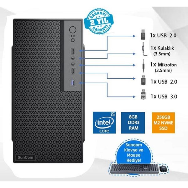 SUNCOM Force SC3-104 CORE i5 2400-8GB RAM-256GB M2 SSD-FDOS