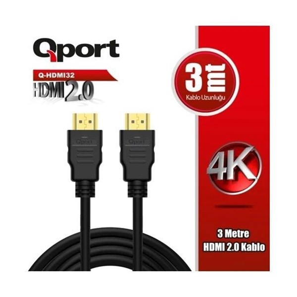 QPORT Q-HDMI32 3metre HDMI Görüntü Kablosu Gold 4K 60HZ 1.4v 2.0V