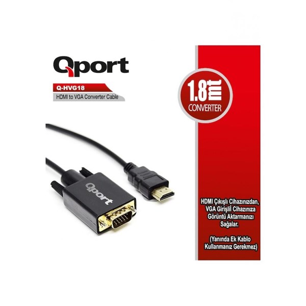 QPORT Q-HVG18 1.8metre HDMI-VGA Çevirici Kablo