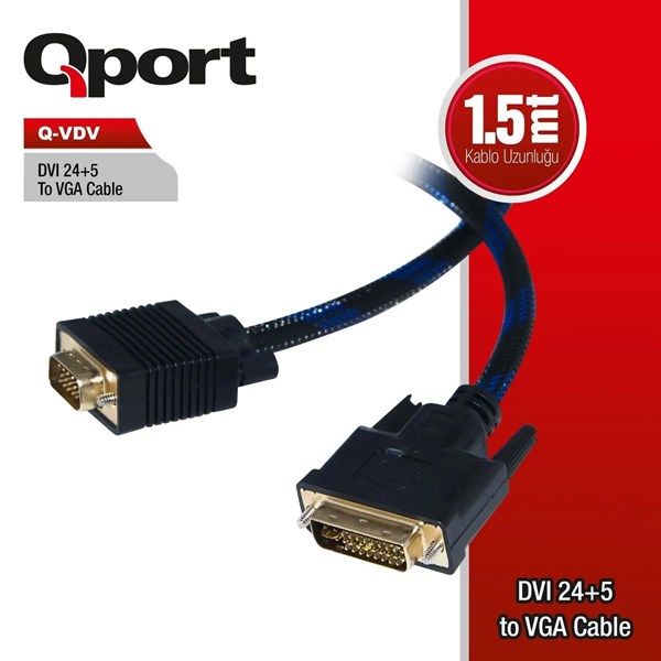 QPORT Q-HDV 1.5metre DVI (24+1)-HDMI Converter Çevirici Kablo