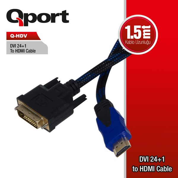 QPORT Q-HDV 1.5metre DVI (24+1)-HDMI Converter Çevirici Kablo