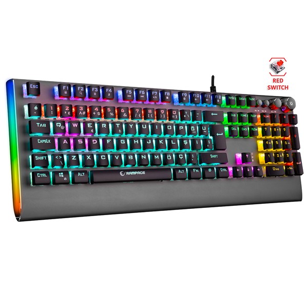 RAMPAGE KB-R210 FAVORY Rainbow Aydınlatmalı Kristal Red Switch Mekanik Gaming Oyuncu Klavyesi