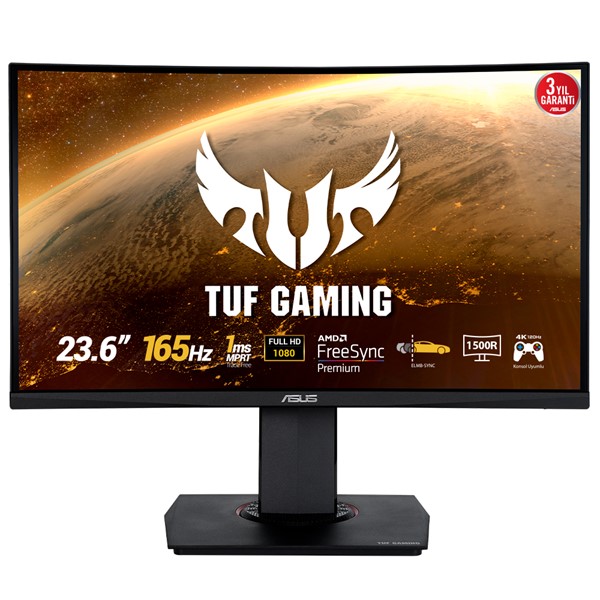 ASUS 23.6" VA TUF GAMING VG24VQR 1MS 165Hz HDMI-DP Pivot Kavisli Gaming Monitör (1920 X 1080)