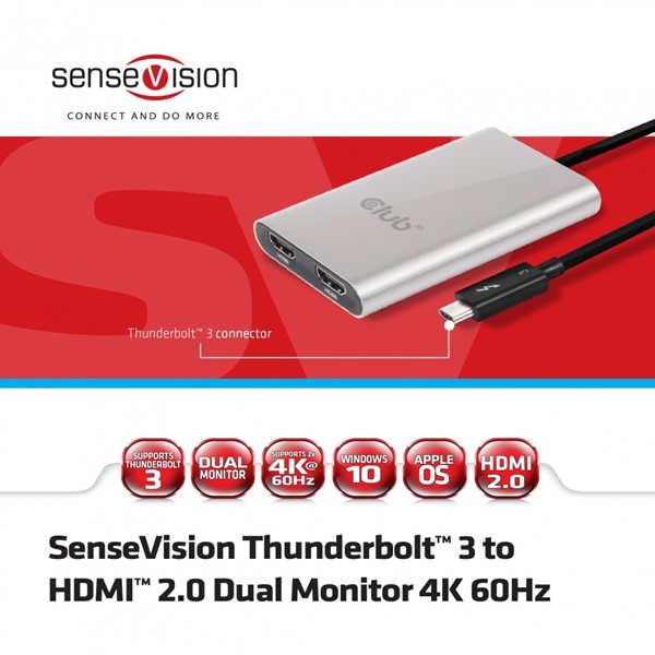 CLUB Type-C CSV-1574 2x HDMI 4096x2160 Video Splitter