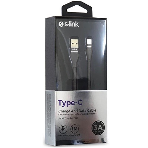 S-LINK Swapp SW-C740 1metre Type-C 3amper Siyah Şarj Kablosu