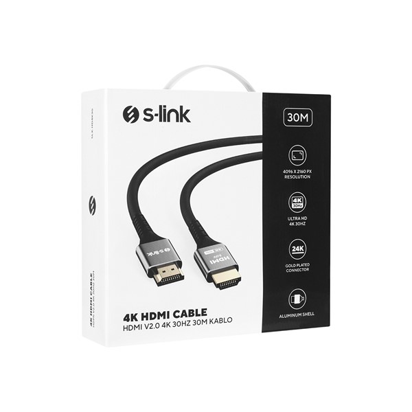 S-LINK SLX-HD4K30 30 Mt Metal v2.0 4K (4096*2160) 60Hz HDMI Kablo