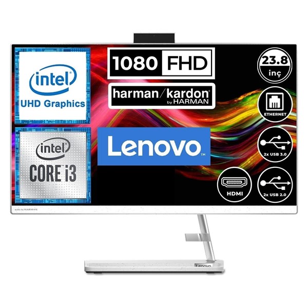 LENOVO 23.8" IDEACENTRE F0GH00HKTX CORE i3 1215U 16GB RAM- 256GB SSD- O/B UHD FRD Beyaz