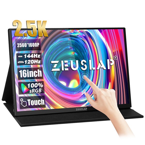 ZEUSLAP 16" Dokunmatik IPS P16KT 144Hz mHDMI-TYPE-C Taşınabilir Grafik Tasarım Monitör (2560 X 1440)