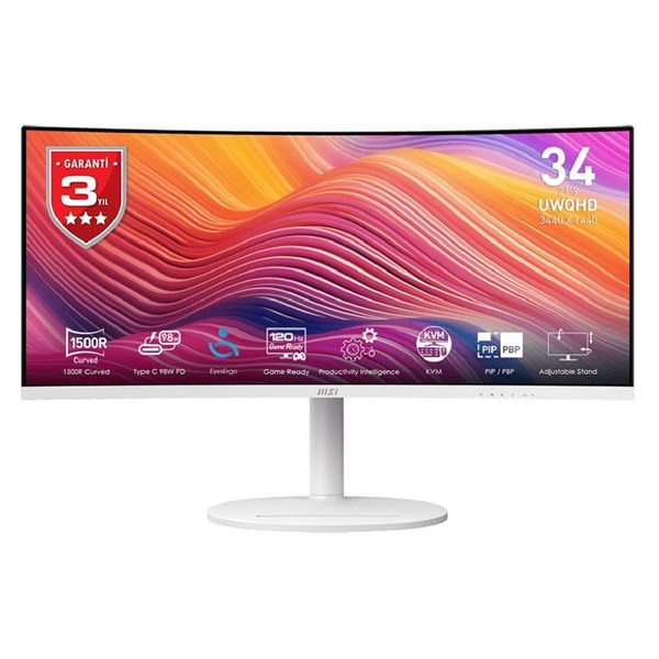 MSI 34" IPS MODERN MD342CQPW 1MS 120HZ HDMI-DP KAVISLI GAMING MONİTÖR 3440X1440 BEYAZ