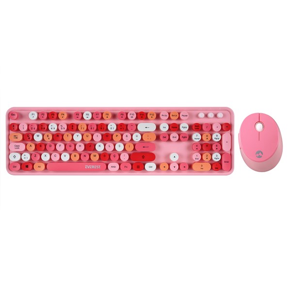 EVEREST Q TR ROUND KM-6282 Renkli Tuşlu Pembe Kablosuz Multimedia Klavye + Mouse Set