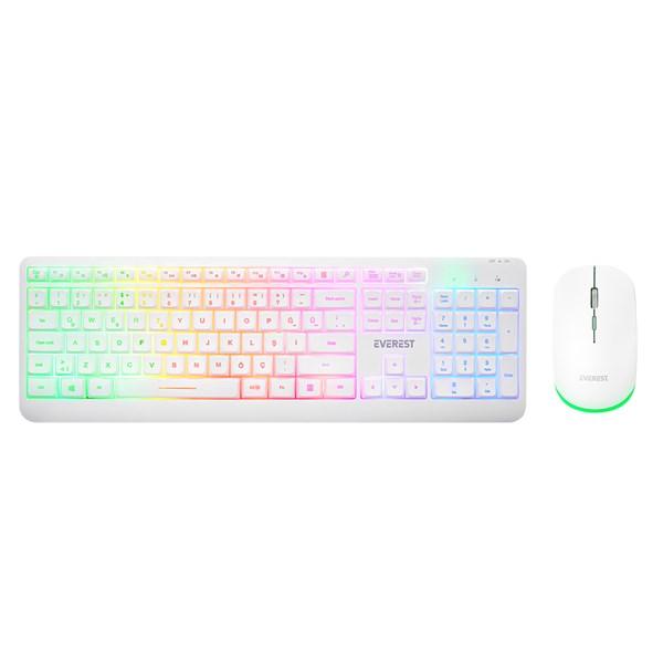 EVEREST Q TR KM-1500 Beyaz Kablosuz Rainbow Aydınlatmalı Q Multimedia Klavye + Mouse Set