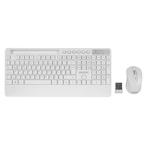 EVEREST KM-9676 Beyaz Multimedya Tablet-Telefon Standlı Klavye + Mouse Set