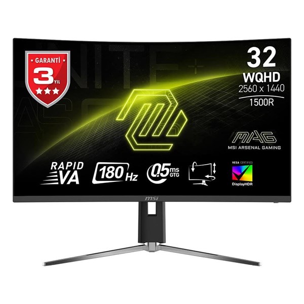 MSI 31.5" RAPID VA MAG 32CQ6PF 0.5MS 180HZ HDMI-DP KAVISLI GAMING MONİTÖR 2560X1440